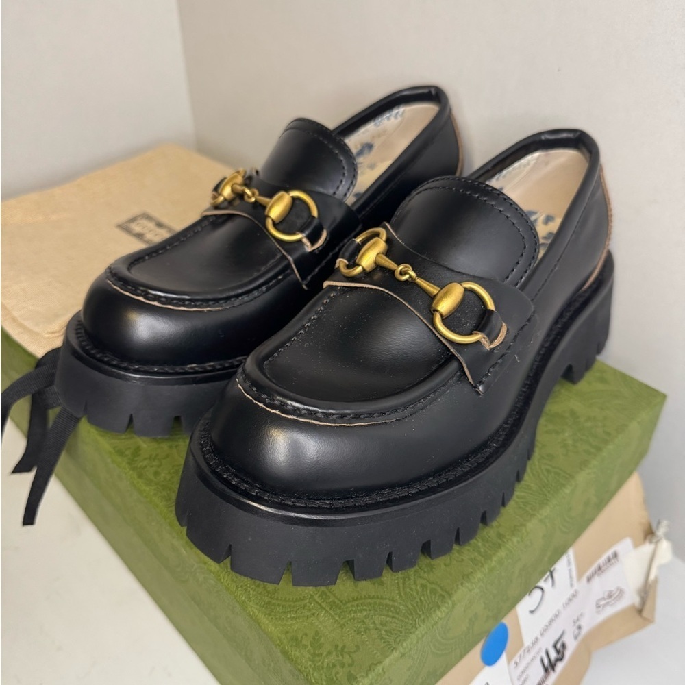 Cordovan Lux Womens Harald Horsebit 25mm Platform Loafers Size 34 1/2 Black - Picture 3 of 11